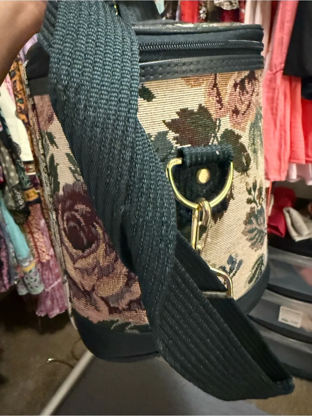 Gloria Vanderbilt Floral Tapestry Vanity Bag with Black Trim